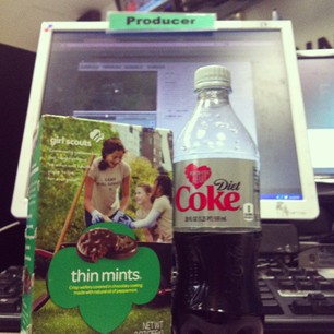 Thin mints and Diet Coke, my diet on Mondays.
