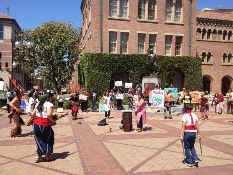 El Centro Chicano protested at Tommy Trojan (ATVN/Tiffany Taylor)