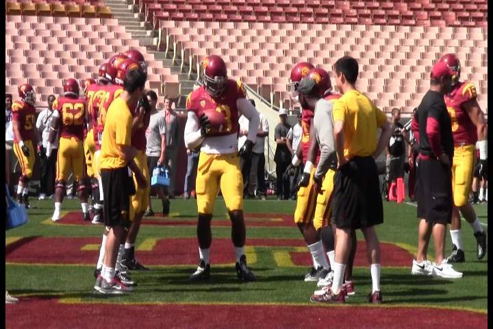 Prior to the start of the annual USC spring game some players hosted a mini dance party on the field to Usher's "Yeah".