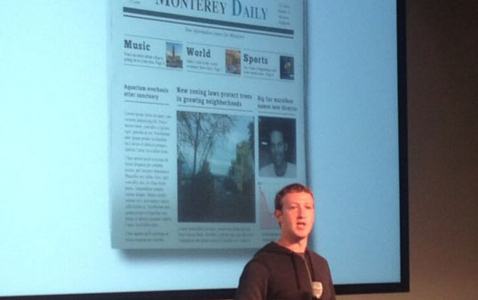 Facebook CEO Mark Zuckerberg speaks at a press conference announcing the site's redesign. (Krystal Peak/Twitter)