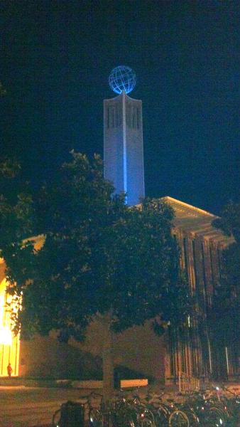 VKC tower turned blue for World Autism Day (Photo by Alexa Hess)