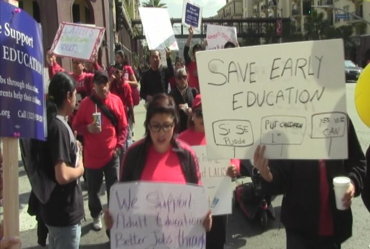 Students and teachers protested adult education cuts Wednesday. (Photo courtesy ATVN)