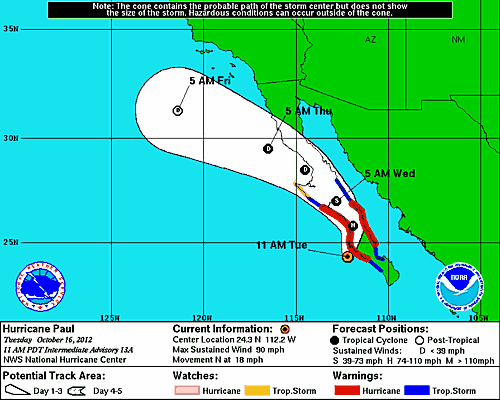 Hurricane Paul is expected to hit Mexico's Southern Penninsula Tuesday afternoon (Photo courtesy of National Weather Service)