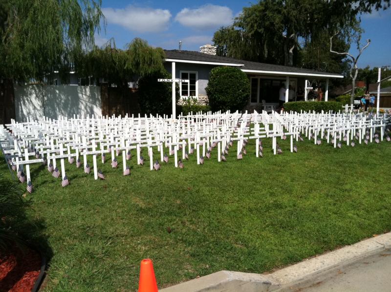 Fullerton local Scott Townley hand-built more than 400 crosses to honor the fallen heroes during the Sept. 11 attack.