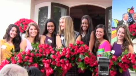 Members of 2013 Royal Court celebrate outside the Tournament House in Pasadena.