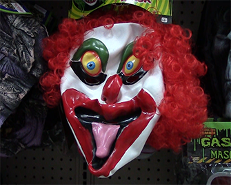 A clown mask for sale at Hollywood Toys & Costumes along Hollywood Boulevard on Oct. 28, 2015. (© 2015 Stephanie Haney/Annenberg Media)
