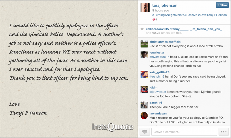 Taraji P. Henson posted this apology to the Glendale Police Dept. on Instagram. (Instagram)