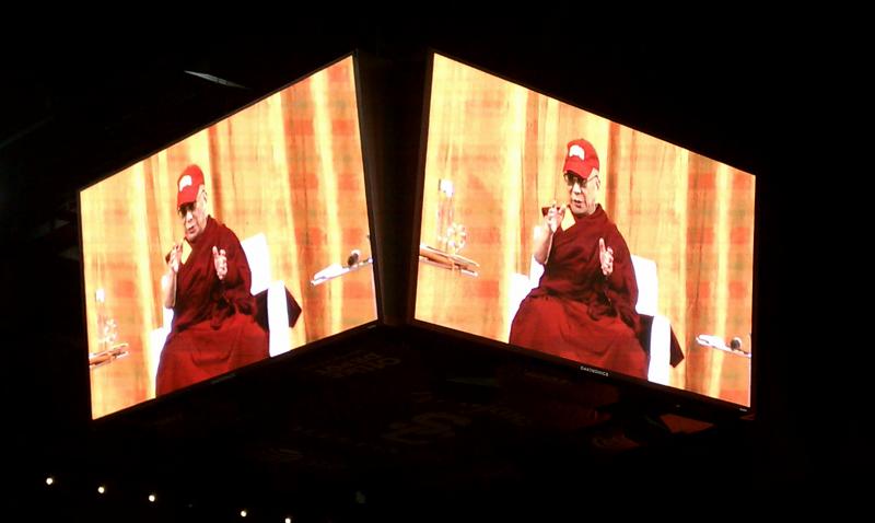 The Dalai Lama showed some Trojan pride during his address to the USC community at Galen Center Tuesday. (Lauren Furniss)