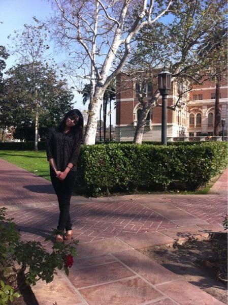 Xing's Facebook photo shows her standing in front of Doheny Library