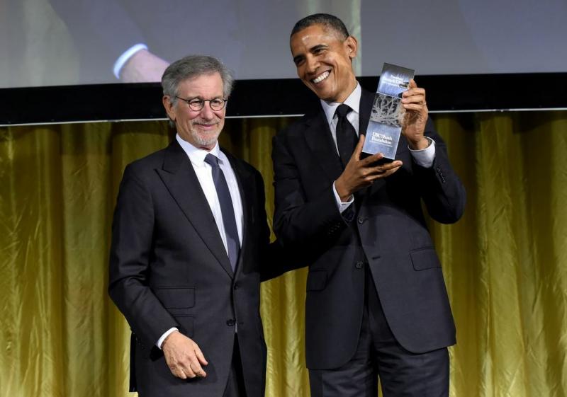 President Barack Obama accepts the Ambassadors For Humanity Award. (Getty Images)