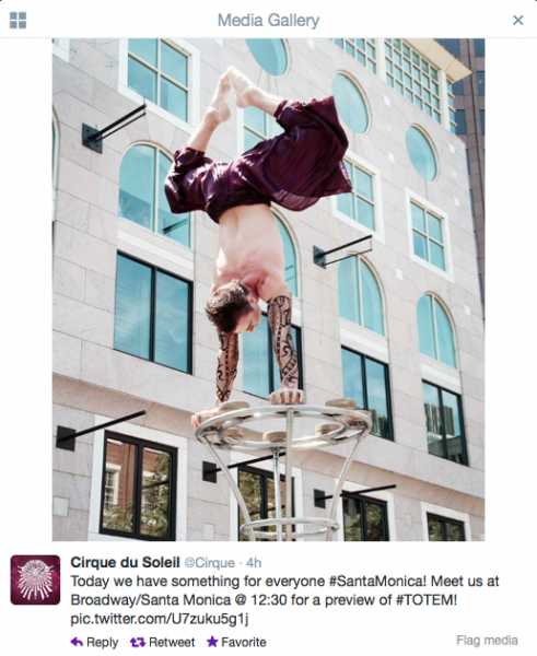 Cirque du Soleil performers on Third Street Promenade. (Cirque du Soleil/Twitter) Cirque du Soleil performers on Third Street Promenade. (Cirque du Soleil/Twitter)