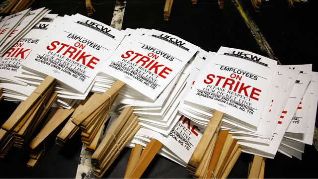 Grocery workers prepared over the weekend as a strike deadline approached. (Associated Press)