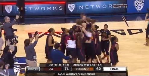 The Women of Troy celebrate winning their first Pac-12 Championship Title.