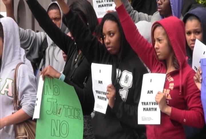 Students protest in response to the Trayvon Martin shooting. 