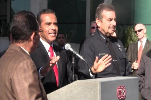 Mayor Villaraigosa publicly supported half-cent tax measure Monday (ATVN/Tina Guitierrez)