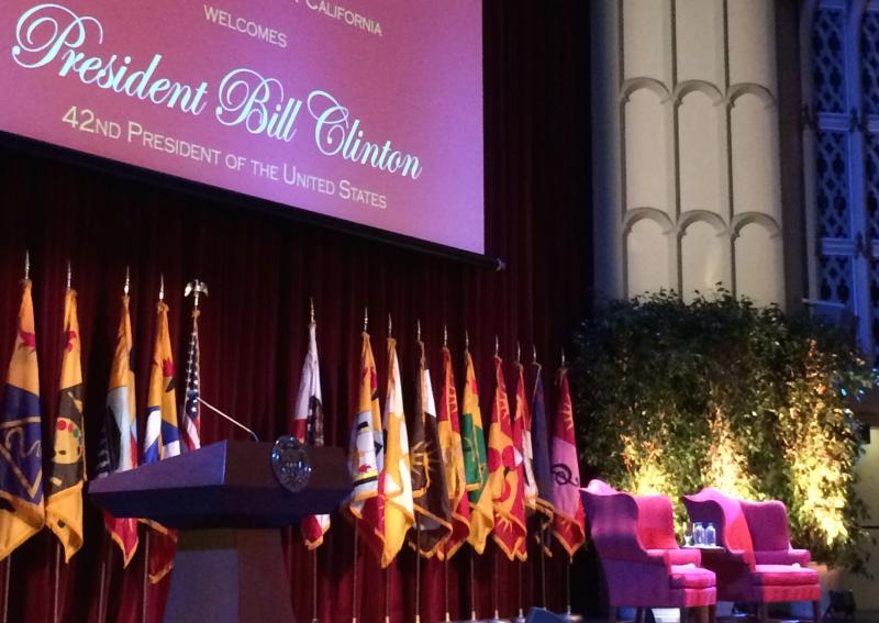 The stage before Pres. Bill Clinton walked on stage. (Marc Sallinger/ATVN)