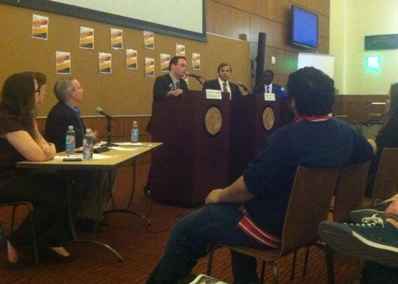 USG presidential candidates debated in front of a packed room Wednesday night. (Photo courtesy ATVN)