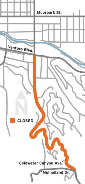 This map shows where Coldwater Canyon had been closed for the last month. (LADWP)