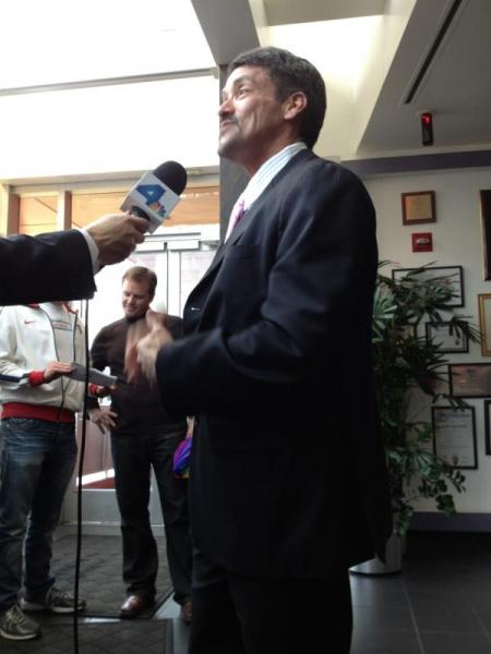 West Hollywood Mayor John Duran addresses the media shortly after the ruling on Prop 8 was announced Tuesday morning. (Photo courtesy ATVN)