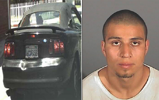Jonathan Scott Chacon, 23, and an image of his car before it was found.  (Photo courtesy Redondo Beach Police Department)