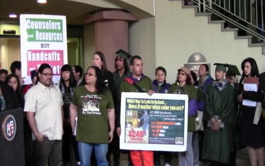 Students and teachers rallied in Van Nuys against truancy laws Monday. (Photo Courtesy ATVN)