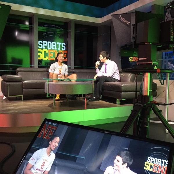 Sports SCene's Connor McGlynn sits down with USC women's volleyball player Alicia Ogoms on set (Jeremy Wu | USC SID)