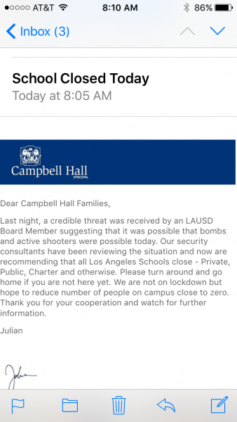 Parents at Campbell Hall, a private school in Studio City, received this email this morning.