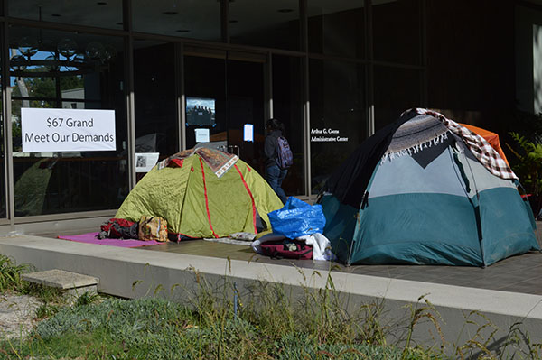 Tents outside Arthur G. Coons Administrative Building.
