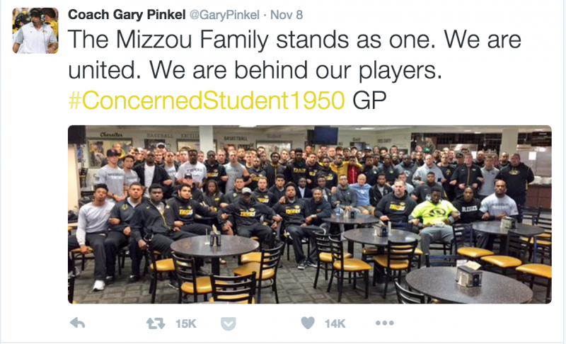 Missouri football shows a unified front in protesting conditions at the University of Missouri.