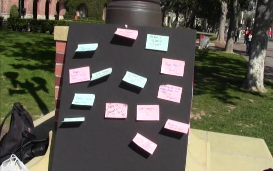 An Entrepreneurship Class creates a "Love Wall" Monday for a class project. (ATVN/Lauren Alvarez) An Entrepreneurship Class creates a "Love Wall" Monday for a class project. (ATVN/Lauren Alvarez)