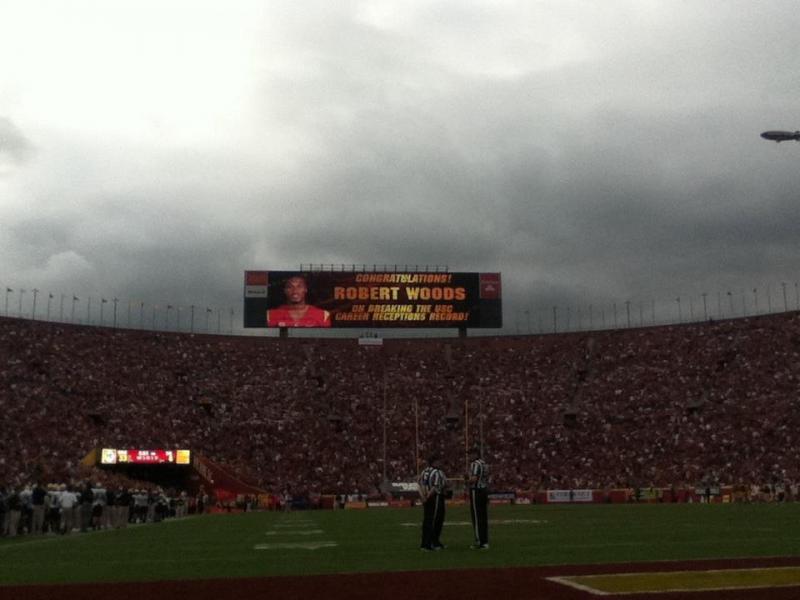 Robert Woods also gets a congratulatory message on the Coliseum video board.